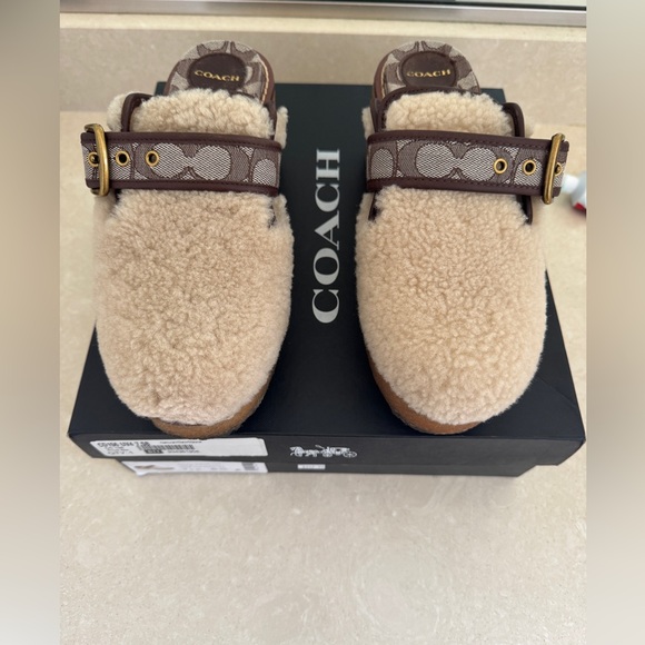 Coach Brown and Cream Shearling Mules - Picture 2 of 7